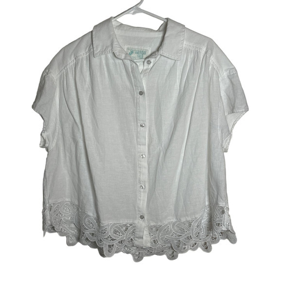 American Eagle White Linen blend oversized‎ shirt size medium - Picture 1 of 8